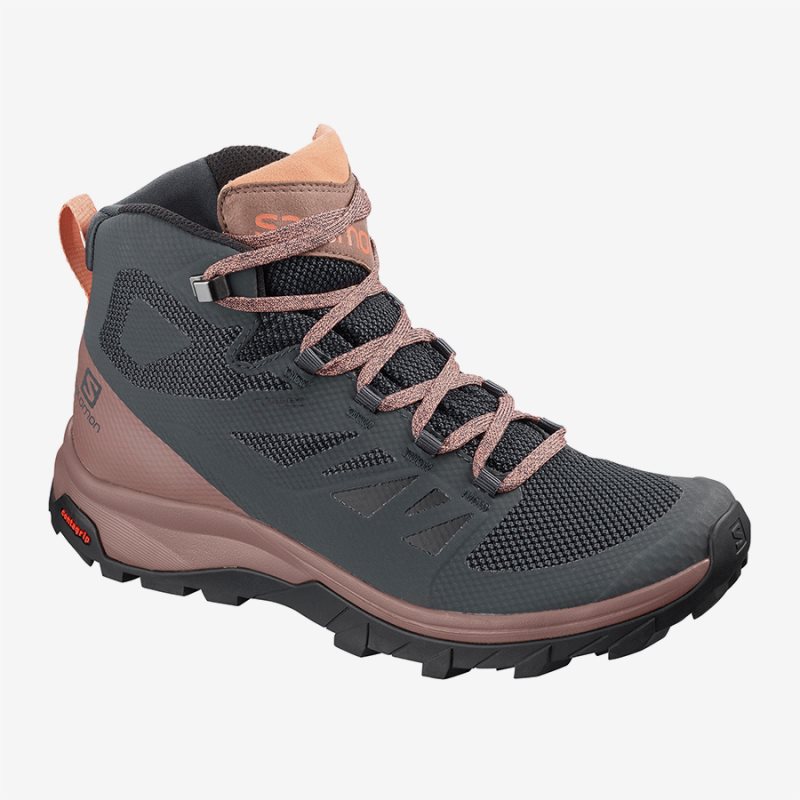 Salomon OUTline Mid GTX W Womens Hiking Boots Dark Grey UK BVFQ